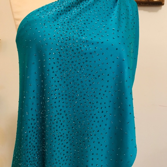 ILGWU Deep Sea Green One Shoulder Sequin Gown - Picture 3 of 8